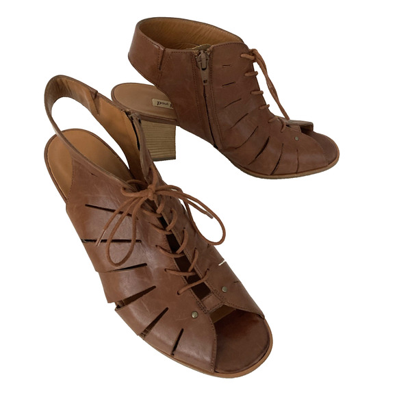 Paul Green Cosmo Peep Toe Bootie Boot Heel Sandal Lace Up Brown Heel 6.5 UK 9 US - Picture 3 of 9